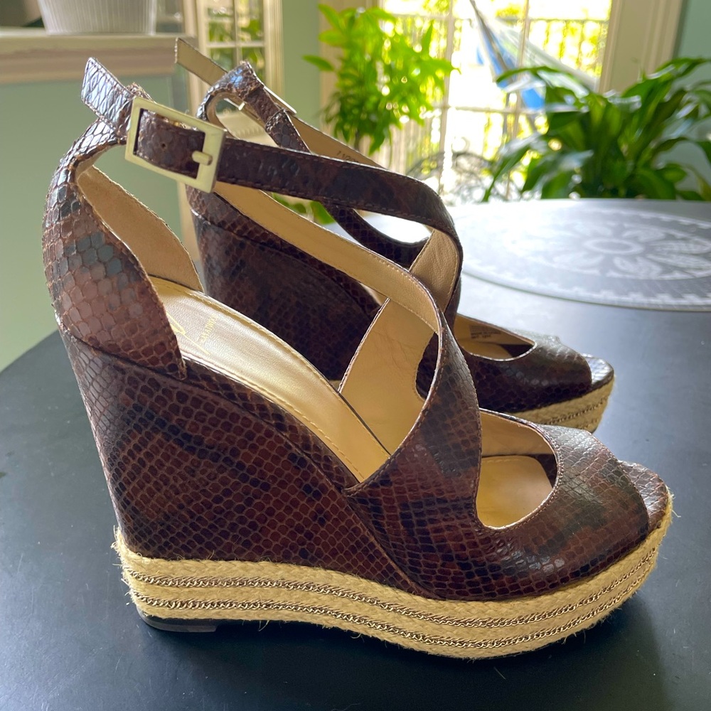B Brian Atwood Snakeskin Wedges